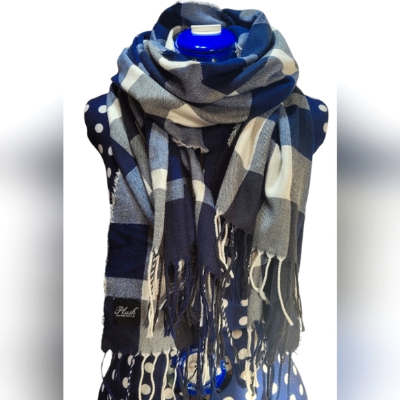 Plush Scarf - Blue Plaid - Picture 1 of 4